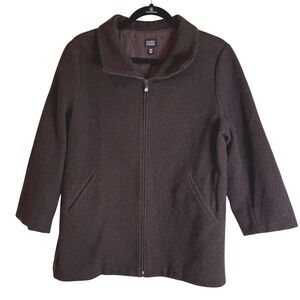 Eileen Fisher Brown Wool Blend Zip Front Coat Women's Size M Italian Fabric